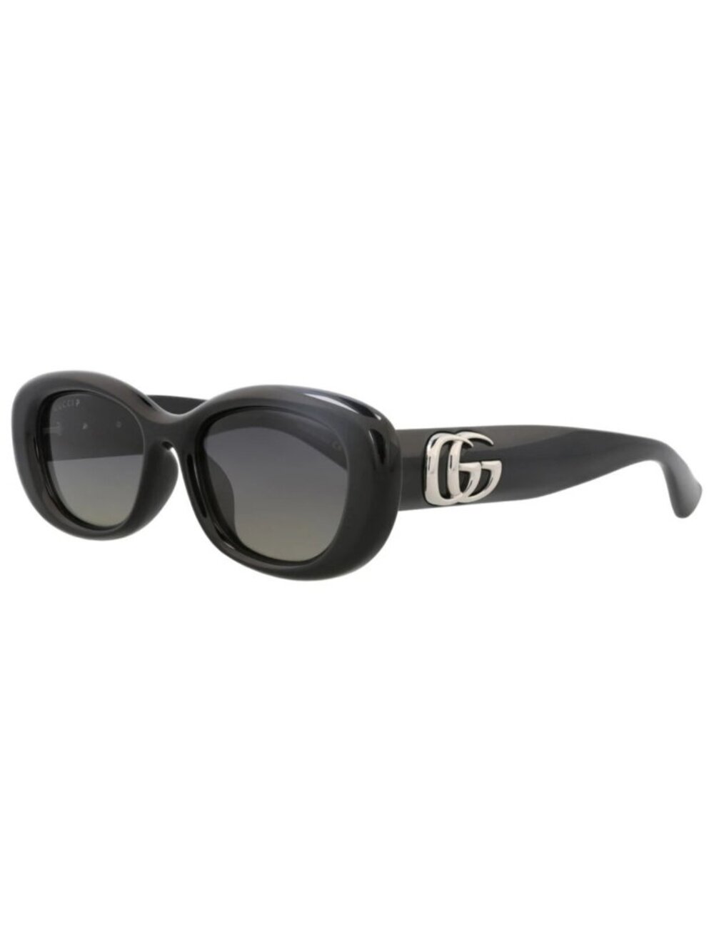 New Gucci Women's Sunglasses Round Oval Injection Frame Black Black Grey